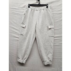 Express Womens Cargo Jogger Pants Light Grey Polyester Blend Athletic Size XL